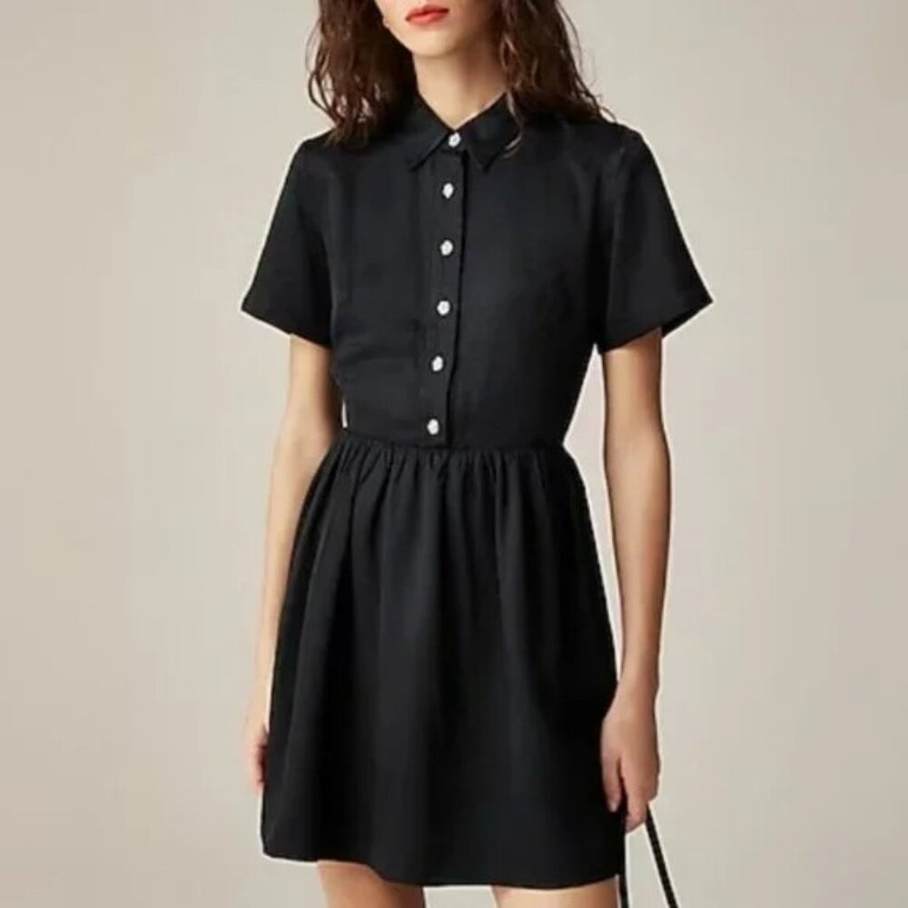 NWT J.Crew Collection Women's Sz 6 Black Shirtdress A-Line Jewel Buttons CF624